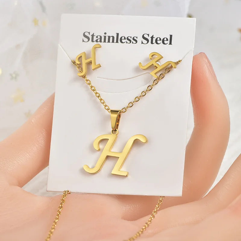 Fashion 18k Gold Plated Stainless Steel Jewelry Set with Letters