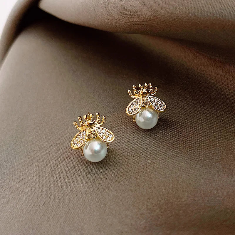 Honey Bee Pearl Stud Earrings Inspired
