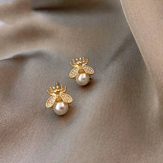 Honey Bee Pearl Stud Earrings Inspired