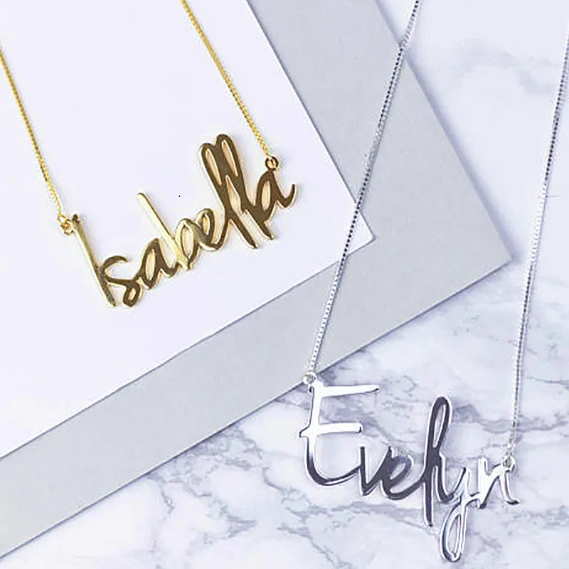 Custom Name Charms Necklace Gold Color Stainless Steel Box Chain Necklaces for Women Men Personalized Handmade Pendants Jewelry