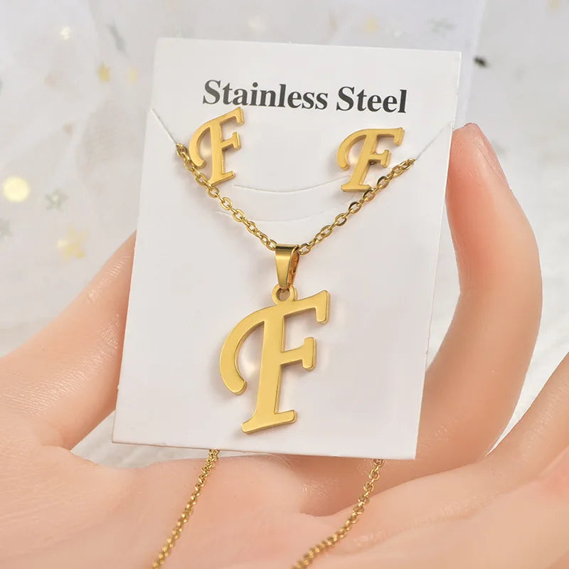 Fashion 18k Gold Plated Stainless Steel Jewelry Set with Letters