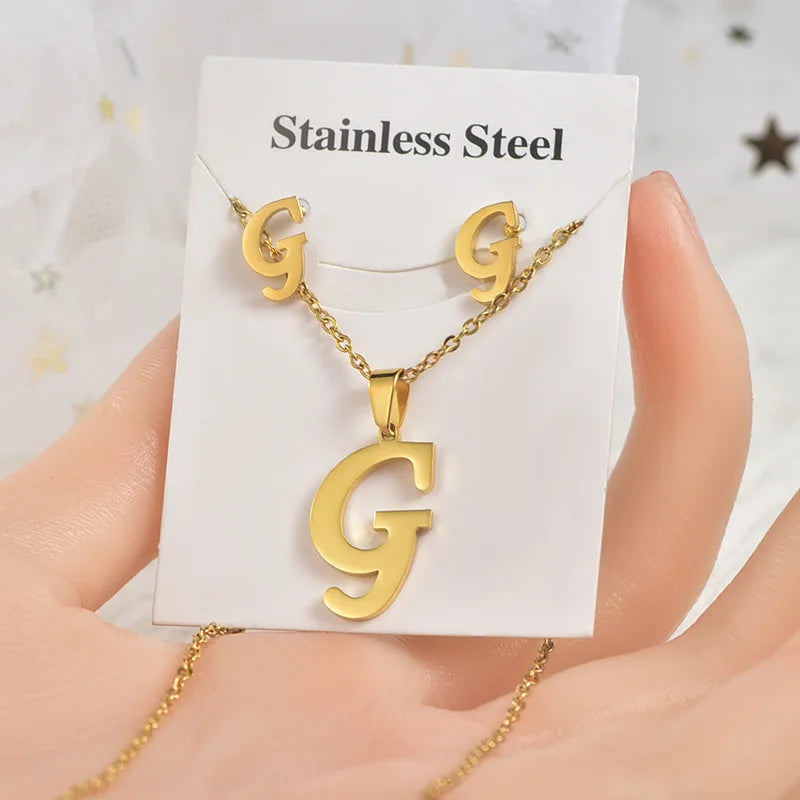 Fashion 18k Gold Plated Stainless Steel Jewelry Set with Letters