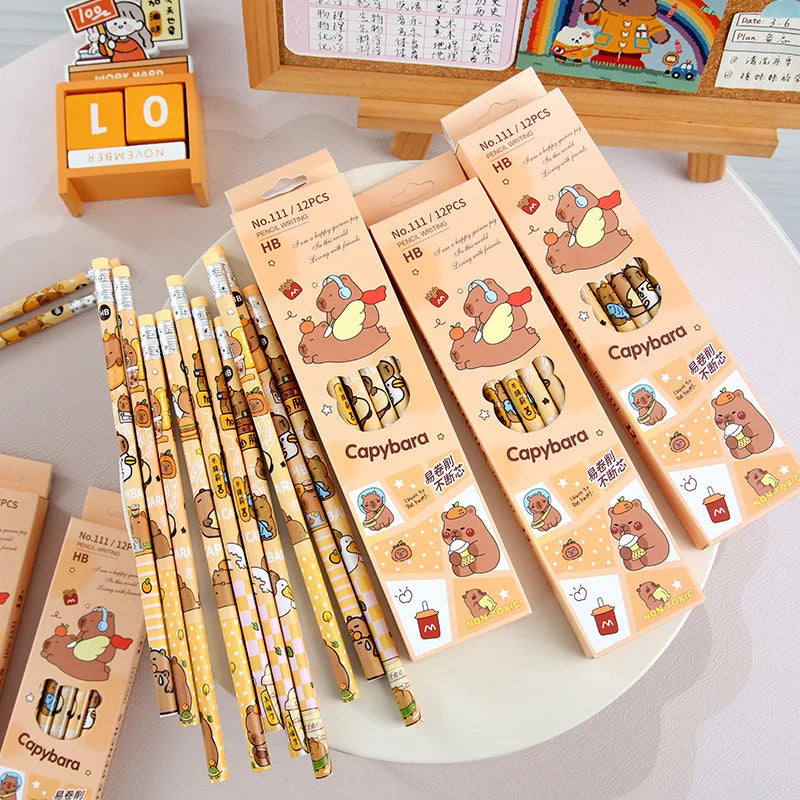 Kawaii Cartoon Capybara Pencil Pen with Rubber