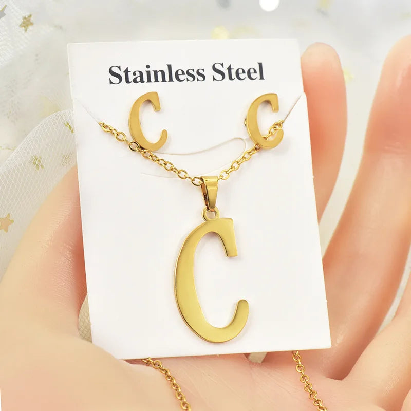 Fashion 18k Gold Plated Stainless Steel Jewelry Set with Letters