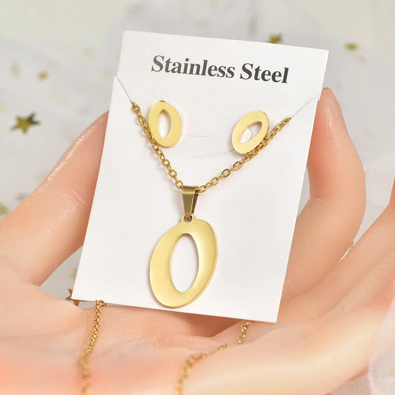 Fashion 18k Gold Plated Stainless Steel Jewelry Set with Letters