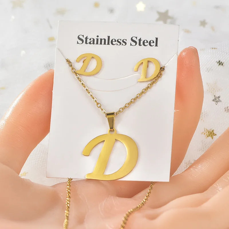 Fashion 18k Gold Plated Stainless Steel Jewelry Set with Letters