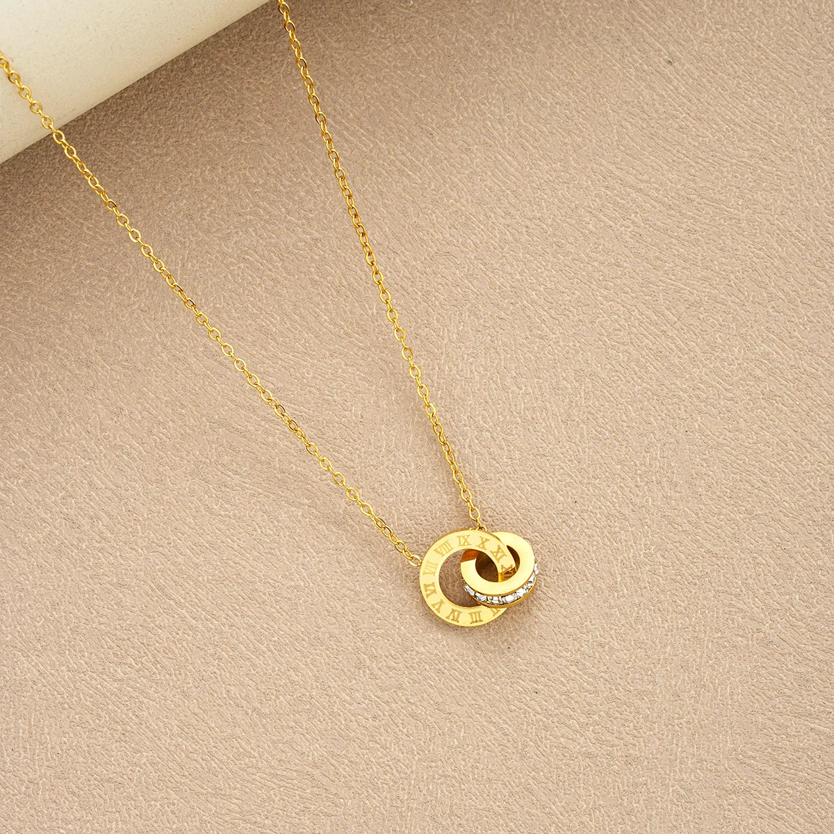 Stainless Steel Inspired Crystal Necklace Set Interlocking Circles