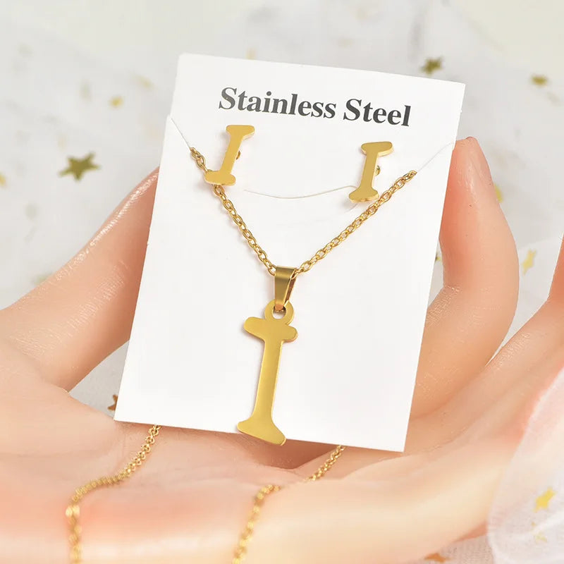 Fashion 18k Gold Plated Stainless Steel Jewelry Set with Letters