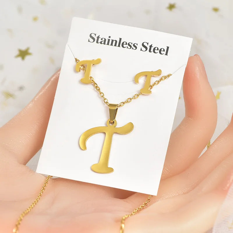 Fashion 18k Gold Plated Stainless Steel Jewelry Set with Letters
