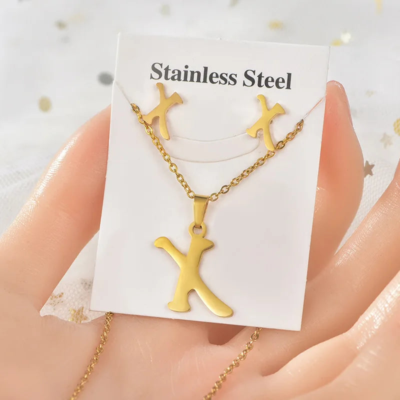 Fashion 18k Gold Plated Stainless Steel Jewelry Set with Letters
