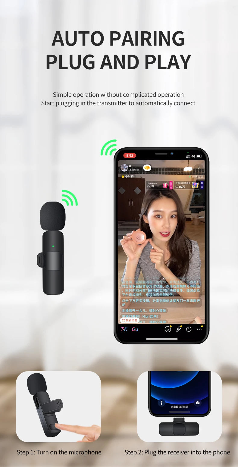 Wireless Lavalier Microphone Portable Mini