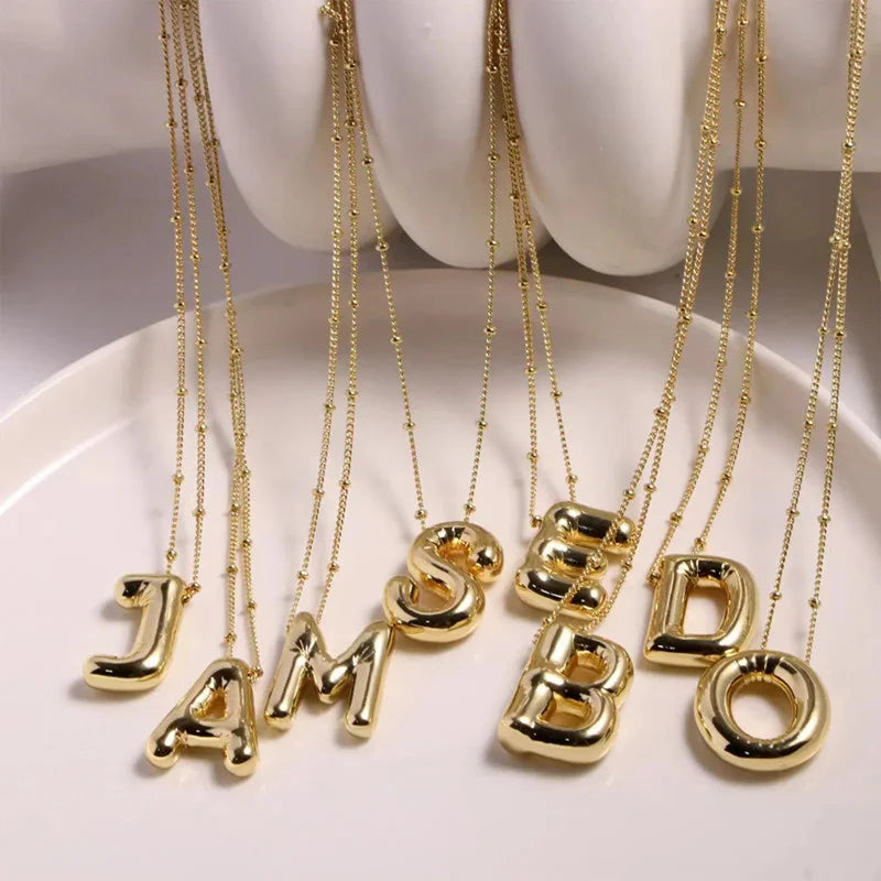Stainless Steel Copper Chunky Alphabet Necklace