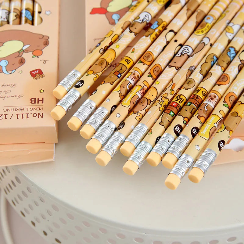 Kawaii Cartoon Capybara Pencil Pen with Rubber