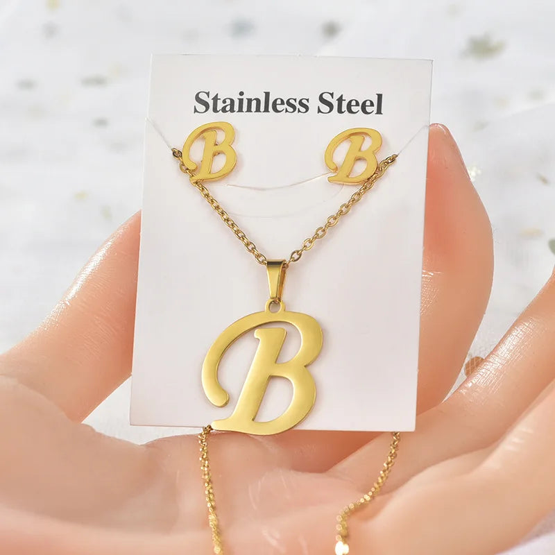 Fashion 18k Gold Plated Stainless Steel Jewelry Set with Letters