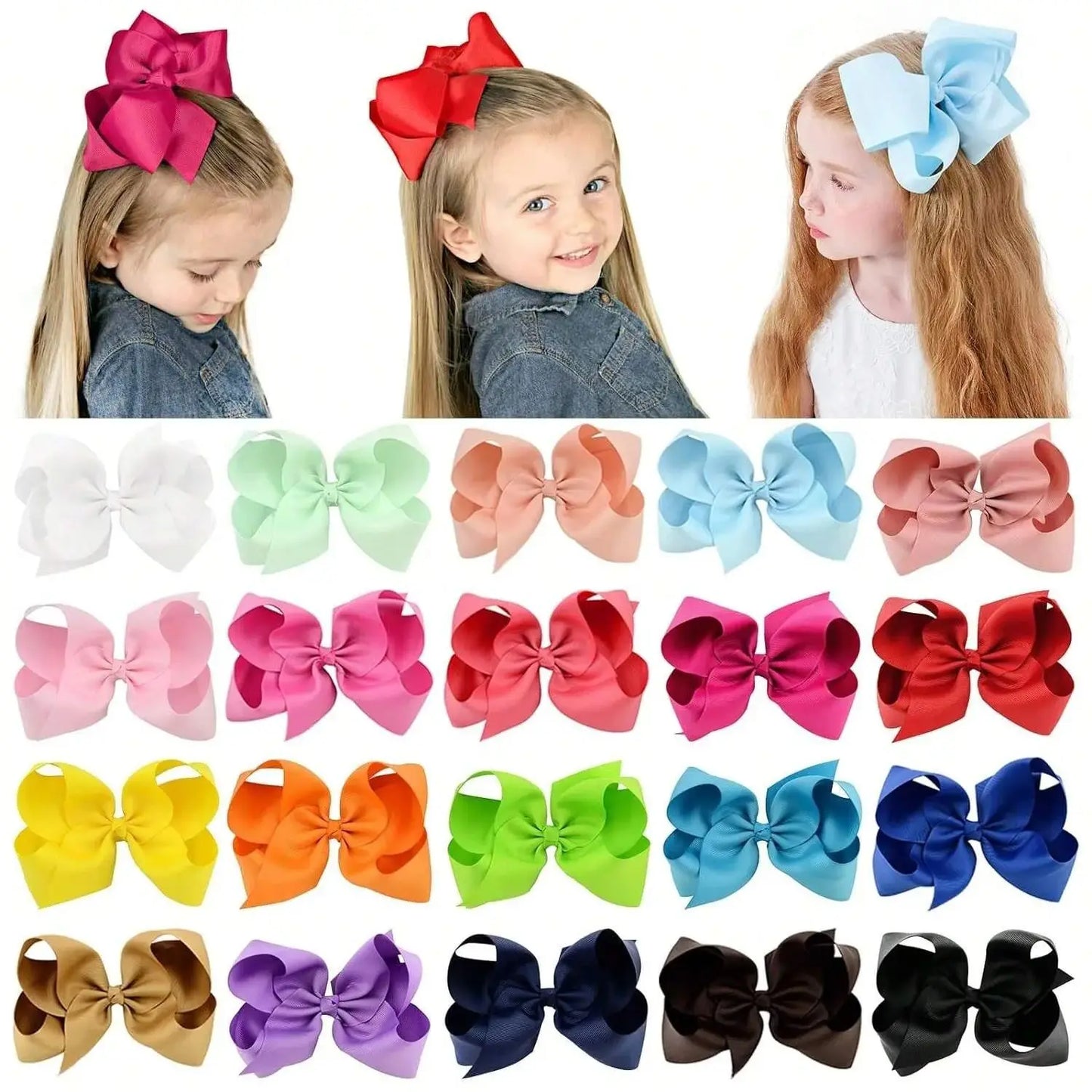 Big 6 Inch Hair Bows for Girls Grosgrain Ribbon