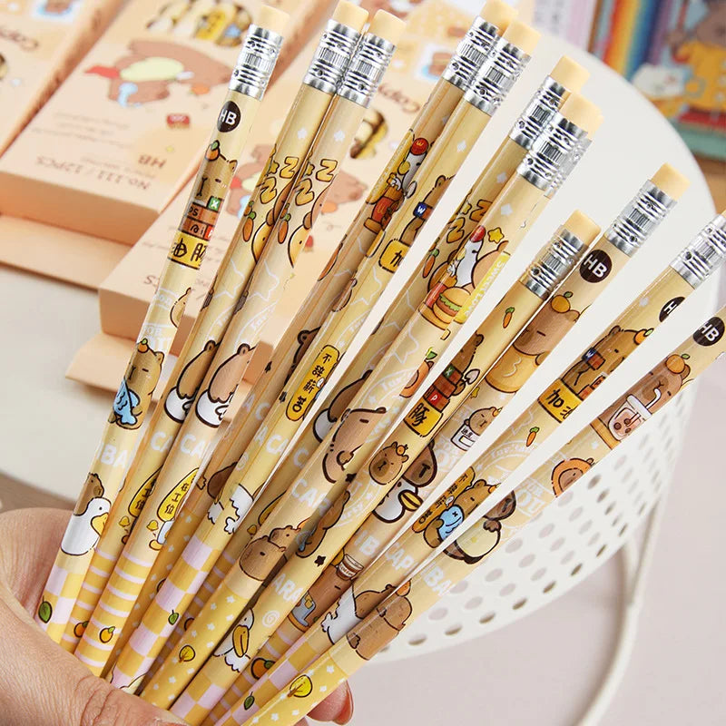 Kawaii Cartoon Capybara Pencil Pen with Rubber