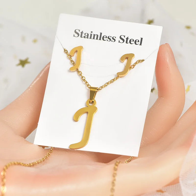 Fashion 18k Gold Plated Stainless Steel Jewelry Set with Letters