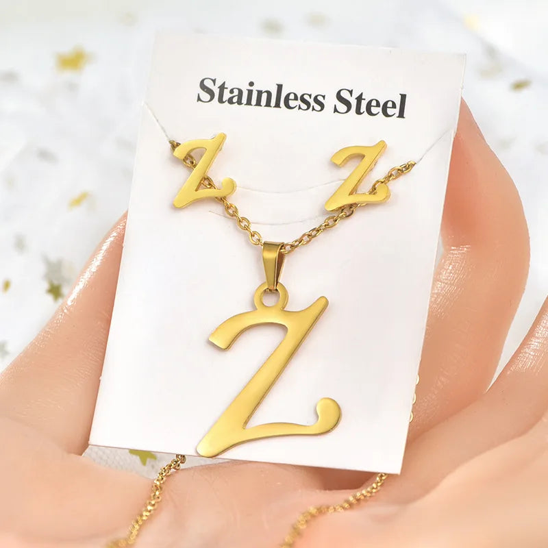 Fashion 18k Gold Plated Stainless Steel Jewelry Set with Letters
