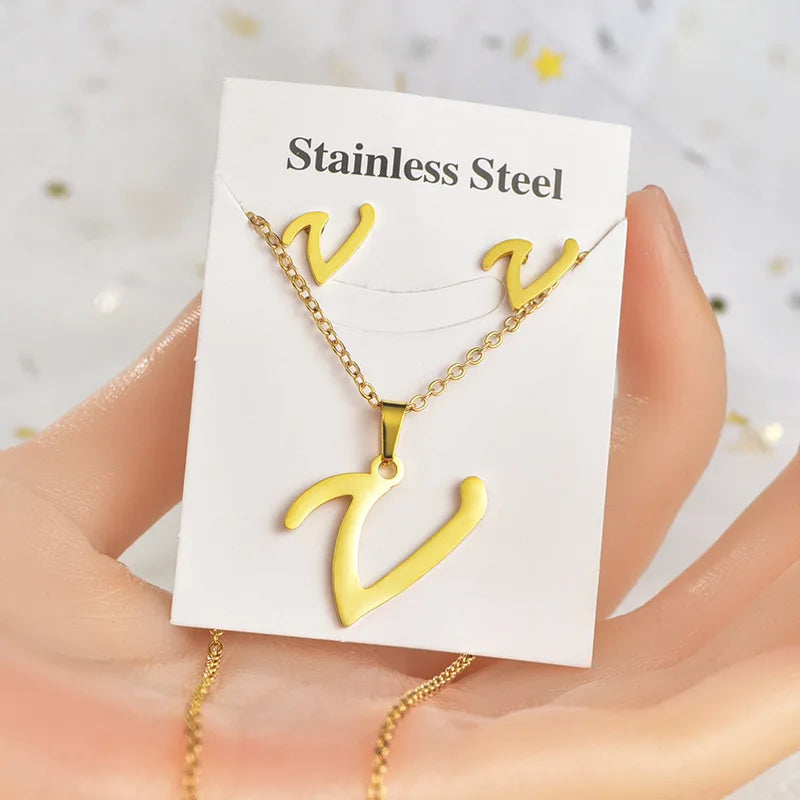 Fashion 18k Gold Plated Stainless Steel Jewelry Set with Letters