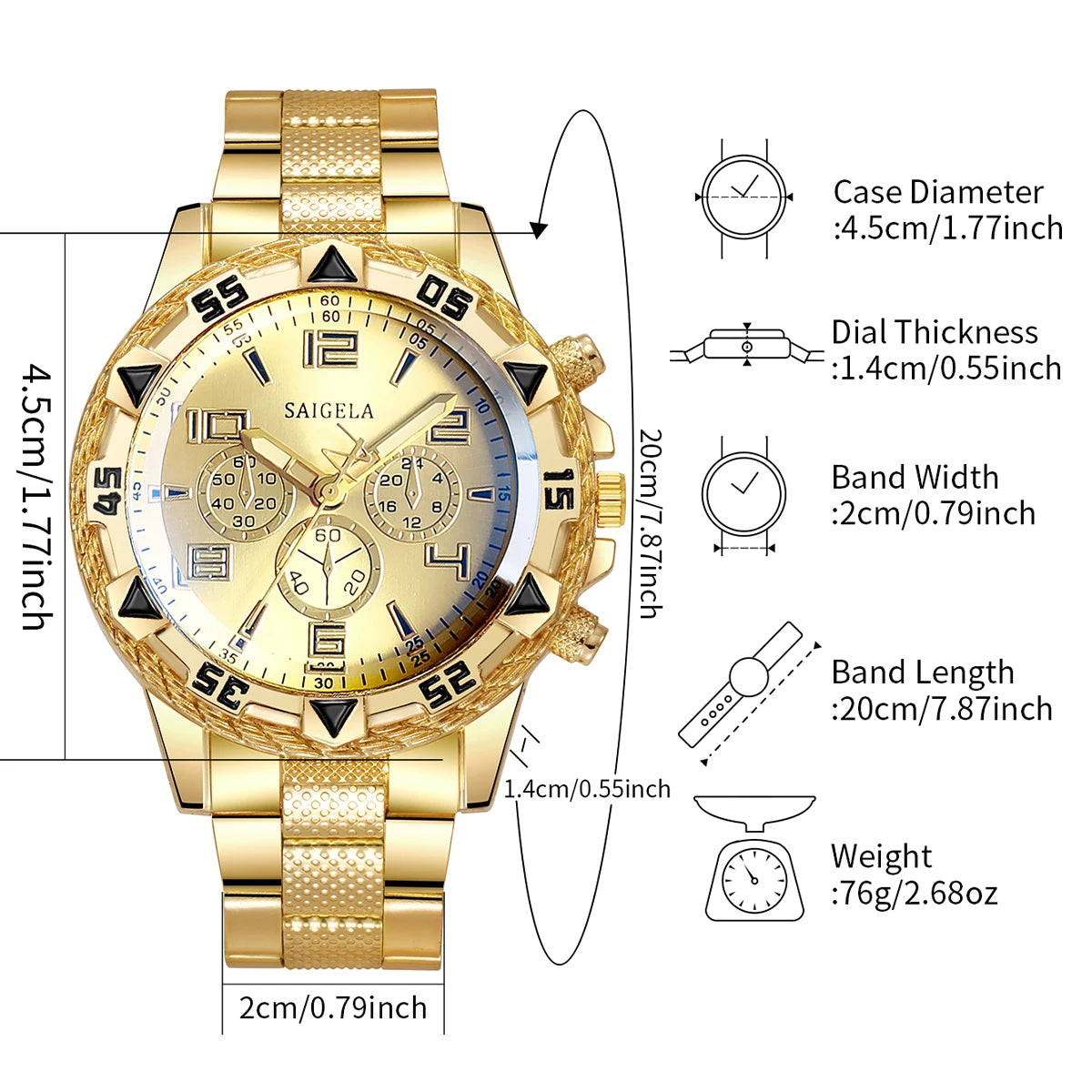 Men's Watches Fashion Arabic Dial Steel Band Quartz Watch Set (Without Box）