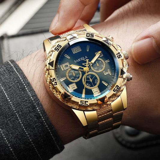 Men's Watches Fashion Arabic Dial Steel Band Quartz Watch Set (Without Box）