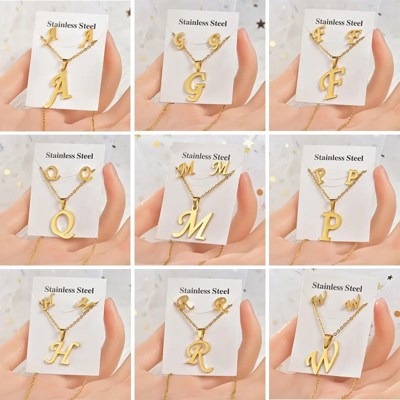 Fashion 18k Gold Plated Stainless Steel Jewelry Set with Letters