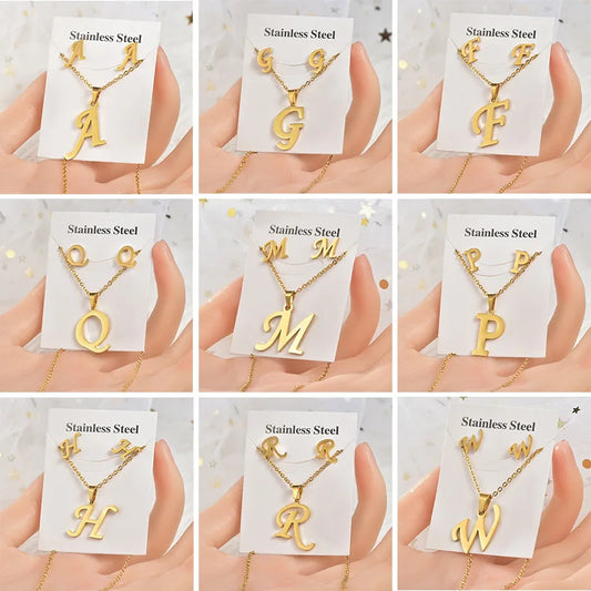 Fashion 18k Gold Plated Stainless Steel Jewelry Set with Letters