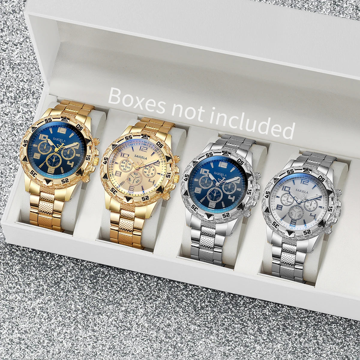 Men's Watches Fashion Arabic Dial Steel Band Quartz Watch Set (Without Box）