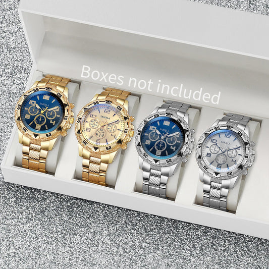 Men's Watches Fashion Arabic Dial Steel Band Quartz Watch Set (Without Box）