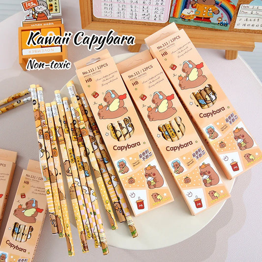 Kawaii Cartoon Capybara Pencil Pen with Rubber