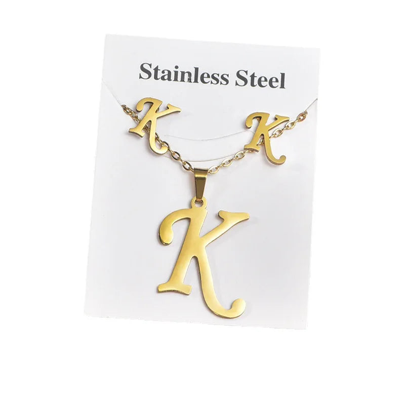Fashion 18k Gold Plated Stainless Steel Jewelry Set with Letters