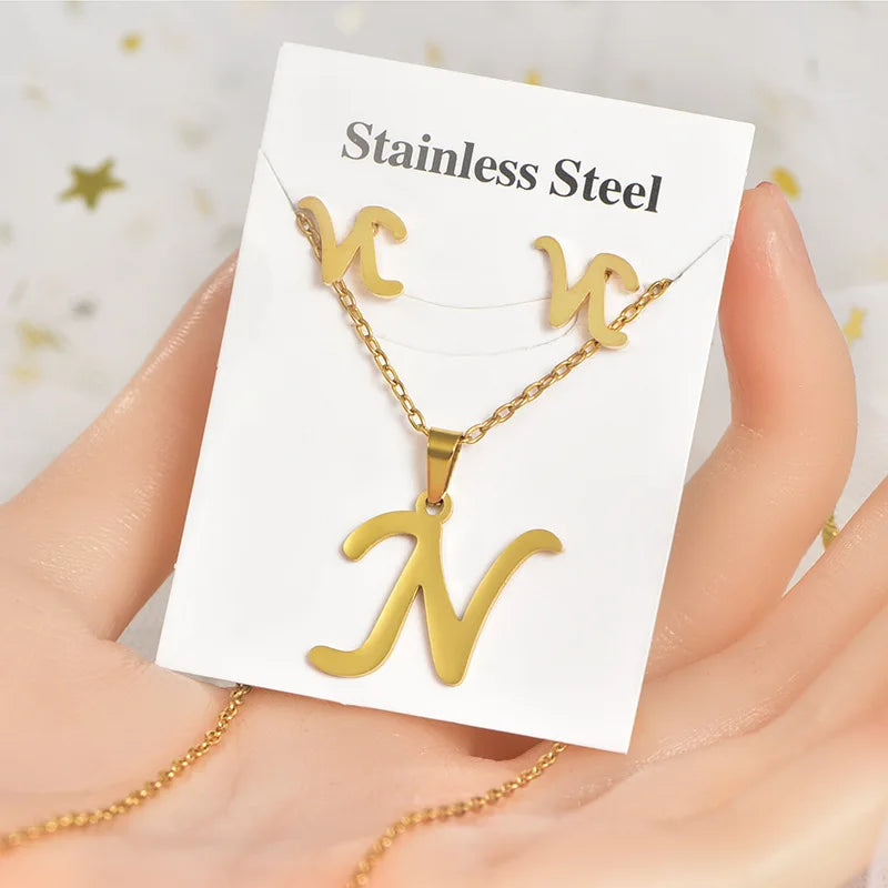 Fashion 18k Gold Plated Stainless Steel Jewelry Set with Letters