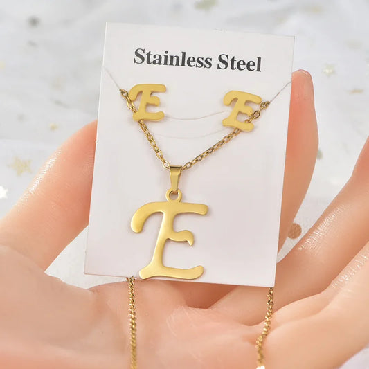 Fashion 18k Gold Plated Stainless Steel Jewelry Set with Letters