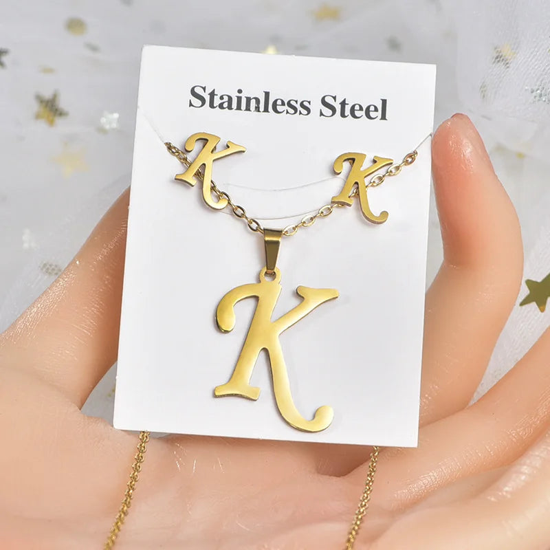 Fashion 18k Gold Plated Stainless Steel Jewelry Set with Letters