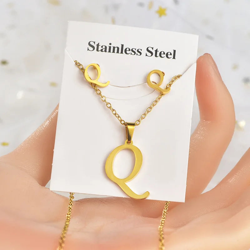 Fashion 18k Gold Plated Stainless Steel Jewelry Set with Letters