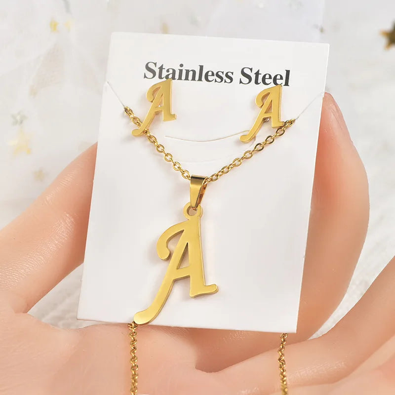 Fashion 18k Gold Plated Stainless Steel Jewelry Set with Letters