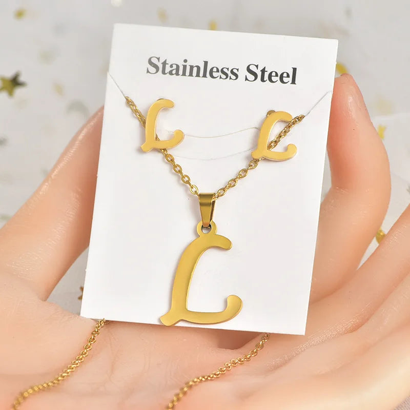 Fashion 18k Gold Plated Stainless Steel Jewelry Set with Letters