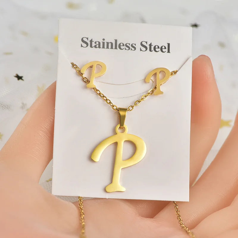 Fashion 18k Gold Plated Stainless Steel Jewelry Set with Letters
