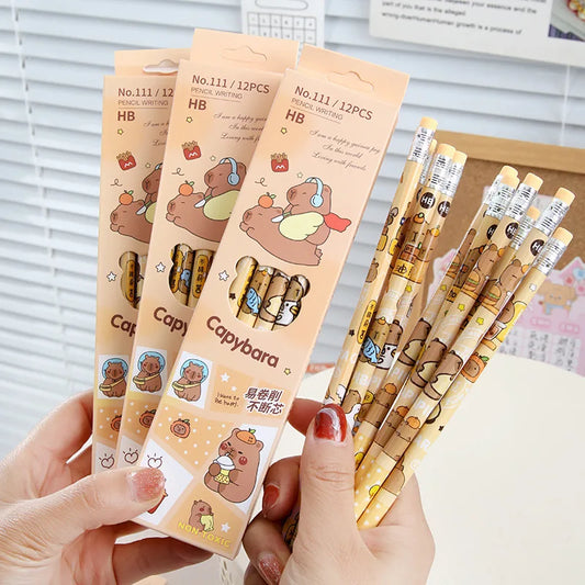 Kawaii Cartoon Capybara Pencil Pen with Rubber